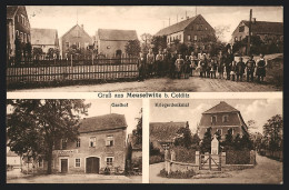 AK Meuselwitz / Colditz, Gasthof, Kriegerdenkmal, Ortspartie - Colditz