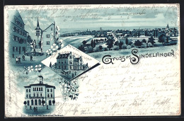 Lithographie Sindelfingen, Königliches Post-Amt, Rathaus, Brunnen - Sindelfingen