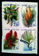FINLAND 1995, FOREST WORLD CONGRESS BLOCK BOOKLET PANE USED CUT OUT ONLY, FLOWER, PLANT 4 DIFF. - Briefe U. Dokumente
