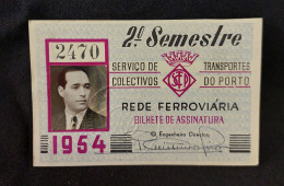C8/7 - Cartão * Bilhete * STCP  * Transportes Porto * 1954 * Portugal - Autres & Non Classés