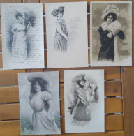 Lot 5x Cpa Litho Illustrateur Clapsaddle Bottaro Vk Vienne Linder Femme Debout Elegante Chapeau Voir Photo Details - Bottaro
