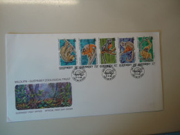 Delcampe - GUERNSEY    FDC 5 STAMPS 1988  WIDLIFE ZOOLOGICAL TRUST  ANIMALS  MONKEYS - Affen