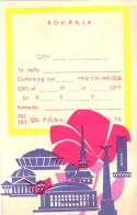 QSL CARDS, RADIO, CW-AM-SSB, ILLUSTRATION, TOWER, MONUMENT, BUILDINGS, POSTCARD, ROMANIA - Radio