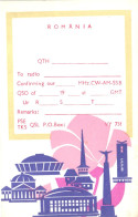 QSL CARDS, RADIO, CW-AM-SSB, ILLUSTRATION, TOWER, MONUMENT, BUILDINGS, POSTCARD, ROMANIA - Radio