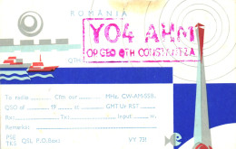 QSL CARDS, RADIO, YO4 AHM, CONSTANTA, ILLUSTRATION OF TOWER, SHIPS, POSTCARD, ROMANIA - Radio