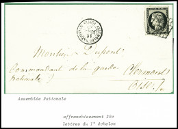 Lettre N°3 Obl. Grille + T15 "Assemblée Nationale Postes" (16 Fev 49) Sur Lettre Pour Clermont-de-l'Oise. Sup - 1849-1850 Ceres
