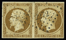 Obl N°9a 10c Bistre-brun En Paire, Obl. PC 2272 (Nîmes, Gard), TB - 1852 Louis-Napoléon