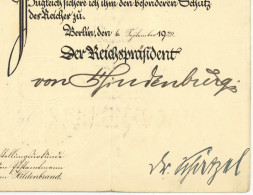Deutsches Reich Paul V. Hindenburg (1847-1934) Generalfeldmarschall Reichspräsident Autograph 1929 Reichspostminister - Historical Figures