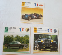 3 Fiches AUTOMOBILE VOITURE Cartonnées DELAHAYE Type 145 FACEL VEGA HK 500 CITROEN Traction Avant 11 Cabriolet - Auto's