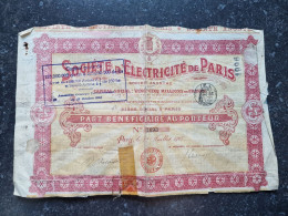VP ACTION (V2504) SCRIPOPHILIE (3 Vues) Part Bénéficiaire Au Porteur Société D' Electricité De Paris 500 Francs N° 2693 - Auto's