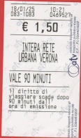ITALIA - VERONA - ATV - Biglietto Da 90 Minuti - Intera Rete - Usato - Europe