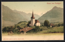 AK Frutigen, Ortspartie Mit Kirche - Frutigen