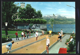 AK Langenargen Am Bodensee, Boccia-Bahn Mit Kurhaus Schloss Montfort Und Säntis - Langenargen