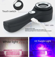 Loupe 60X,rechargeable USB, Lumière UV, éclairée Par LED / 60x Handvergrootglas,USB Oplaadbaar,UV-licht En LED-licht - Pinces, Loupes Et Microscopes