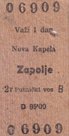 Train Ticket Yugoslav Railways Line Nova Kapela - Zapolje 1960 - Europe