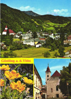 GÖSTLING AN DER YBBS, SCHEIBBS, CHURCH, TOWER WITH CLOCK, YELLOW FLOWER, LANDSCAPE, POSTCARD, AUSTRIA - Scheibbs