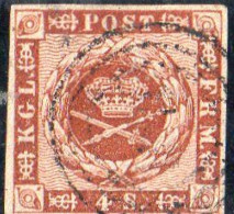 Danemark :année 1854-64 N°8 Oblitéré ,filigrane A - Usati
