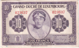 BILLETE DE LUXEMBURGO DE 10 FRANCS DEL  AÑO 1944 (BANKNOTE) - Luxembourg