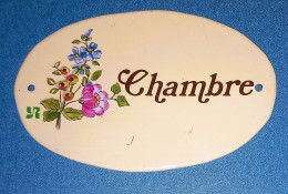 * PLAQUE DE PORTE METAL EMAILLE * CHAMBRE * OVALE * FLEURS - Targhe Smaltate (a Partire Dal 1961)