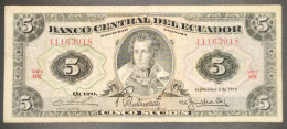 ### Ecuador 5  Sucres Antonio Jose De Sucre 1973 (P113) Condition VF - See Picture ### - Ecuador