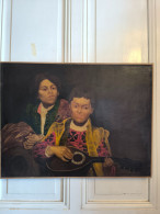 DUBON Huile Sur Toile "portrait Au Joueur De Mandoline" école Française Ou Flamande Fin 19ème Début 20ème - Oils