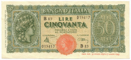 50 LIRE ITALIA TURRITA TESTINA 10/12/1944 SPL - Regno D'Italia – Other