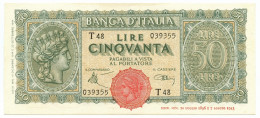 50 LIRE ITALIA TURRITA TESTINA 10/12/1944 SPL - Regno D'Italia – Other