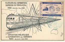 ESPERANTO #FG58278 EXPOSITION PHILATELIQUE DES CHEMINOTS + VIGNETTE + CACHET PARIS 1948 TRAIN PAR DELAPIERRE - Esperanto
