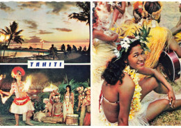 TAHITI AL#AL00117 COUCHER DE SOLEIL UR MOOREA VU DE L HOTEL TAHITI ET DANSEURS TAHITIENS - Tahiti
