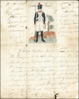 1809. Lettre D'un Soldat Avec Dessin Coloriée D'un Soldat. Lettre De La Grande Armée Du 14 Juillet 1809, Manuscrite De S - 1801-1848: Précurseurs XIX