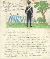 1819. Lettre D'un Soldat Avec Dessin Colorié Et Aquarellé Datée Du 8 Avril 1819 De STRASBOURG. Marque Postale "Strasbour - 1801-1848: Précurseurs XIX