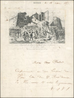 1851. Lettre D'un Soldat Avec Gravure De Rome. Corps Expéditionnaire D'Italie Obl. Du 21 Octobre 1851. Grande En-tête De - 1849-1876: Période Classique