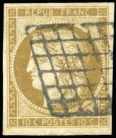 1c - 10c. Bistre-verdâtre Foncé. Obl. Grille. Belles Marges. TB. - 1849-1850 Cérès