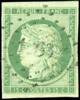 2 - 15c. Vert Avec Amorce D'un Voisin. Obl. Petits Chiffres. SUP. R. - 1849-1850 Cérès