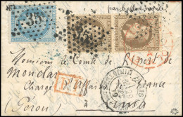 29+30 - LES ETATS UNIS. 20c. (paire) + 30c. Lauré Obl. S/lettre Frappée Du CàD De PARIS Du 29 Septembre 1870 à Destinati - Guerra Del 1870