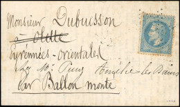 10 - L'ARMAND BARBES. 20c. Lauré Obl. étoile S/lettre Manuscrite De PARIS Du 4 Octobre 1870 à Destination D'OLETTE - PYR - Guerra Del 1870