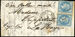 29 - L'ARMAND BARBES. Paire Du 20c. Lauré (déf.) Obl. étoile 1 S/lettre Frappée Du CàD De PARIS - PL. DE LA BOURSE Du 5  - Guerra Del 1870