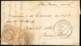 28 - LE WASHINGTON. Paire Du 10c. Lauré Plié Par Le Pliage De La Lettre) Obl. GC 4290 S/lettre Frappée Du CàD De VINCENN - Guerra Del 1870