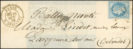 29 - LE VICTOR HUGO. 20c. Lauré Obl. étoile ''25'' S/lettre Frappée Du CàD De PARIS - R. SERPENTE Du 16 Octobre 1870 à D - Guerra Del 1870