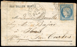 37 - LA VILLE DE CHATEAUDUN. 20c. Siège (déf.) Obl. étoile 22 S/lettre Frappée Du CàD De PARIS - RUE TAITBOUT Du 4 Novem - Guerra Del 1870