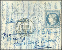 37 - LE FRANKLIN. 20c. Siège Obl. étoile 8 S/lettre Frappée Du CàD De PARIS - R. D'ANTIN Du 30 Novembre 1870 à Destinati - Guerra Del 1870