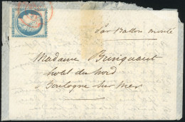 LE LAVOISIER. 20c. Siège Obl. S/lettre Frappée Du Cachet Rouge PARIS SC Du 21 Décembre 1870 à Destination De BOULOGNE-SU - Guerra Del 1870