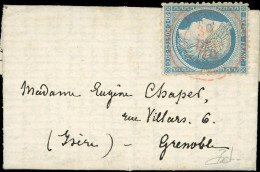 37 - L'ARMEE DE LA LOIRE. 20c. Siège Obl. S/lettre Frappée Du CàD Rouge De PARIS SC Du 30 Décembre 1870 à Destination De - Guerra Del 1870