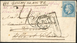 29 - LE GENERAL BOURBAKI. 20c. Lauré Obl. étoile S/lettre Frappée Du CàD De PARIS - B. MALESHERBES Du 18 Janvier 1871 à  - Guerra Del 1870