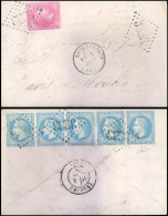 29+32 - 20c. Lauré. Bande De 5 (au Verso)+ 80c. Lauré Obl. GC 3333 S/lettre Jamais Ouverte Frappée Du CàD De SAUXILLANGE - Guerra Del 1870