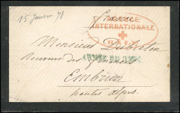 Lettre Frappée Du Grand Cachet Rouge "AGENCE INTERNATIONALE CROIX-ROUGE BALE" Et Du Cachet Bleu "ARMEE DU RHIN - ST-LOUI - Guerra Del 1870