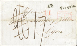CONSTANTINOPLE. Lettre Manuscrite Du 4 Janvier 1837 Frappée De La Griffe "AT TURQUIE" à Destination De LYON. Marque Roug - 1849-1876: Periodo Classico