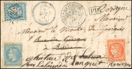 29+45+49 - JAFFA. 20c. Lauré + 20c. Et 40c. Bordeaux Obl. GC 5089 S/lettre Manuscrite De BETSAHOUR (village De Pasteurs  - 1849-1876: Periodo Classico