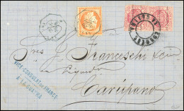 38+VENEZUELA - LA GUAYRA. 40c. Siège Obl. Du CàD Bleu Octogonal LA GUAYRA Du 20 Septembre 1876 Mixé Avec Une Paire Du 1/ - 1849-1876: Periodo Classico