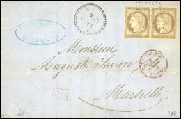 56 - TUNIS. Paire Du 30c. Cérès Obl. GC S/lettre Frappée Du CàD Perlé De TUNIS 7 Janvier 1873 à Destination De MARSEILLE - 1849-1876: Periodo Classico
